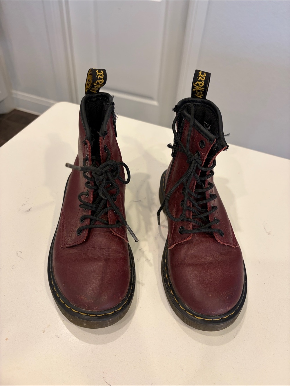 Dr. Martens Kids Oxblood Leather Lace-Up Boots DISCONTINUED